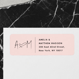 Monogramme de couple Cœur Rose Adresse de Retour