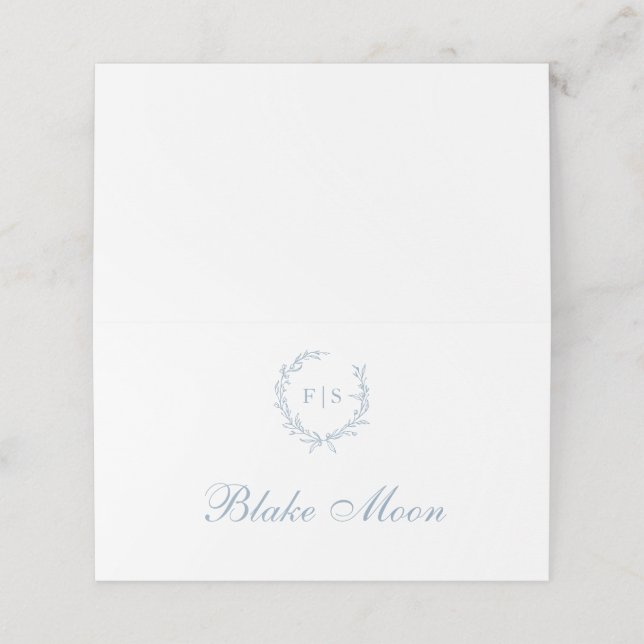 Monogramme de couronne bleu clair Cartes de placem (Extérieur déplié)