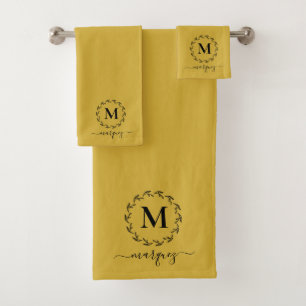 Monogramme de couronne botanique jaune moderne