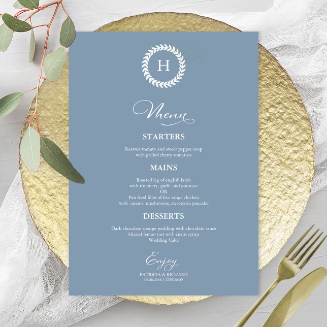 Monogramme de couronne Mariage Cartes de menu Dust (Créateur téléchargé)