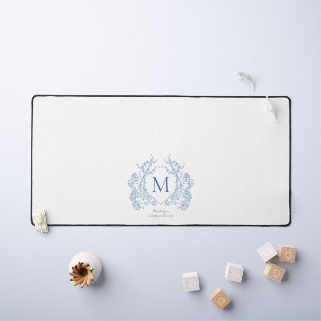 Monogramme de crête Florale Bleu Français Classiqu (Tableau pour enfants)