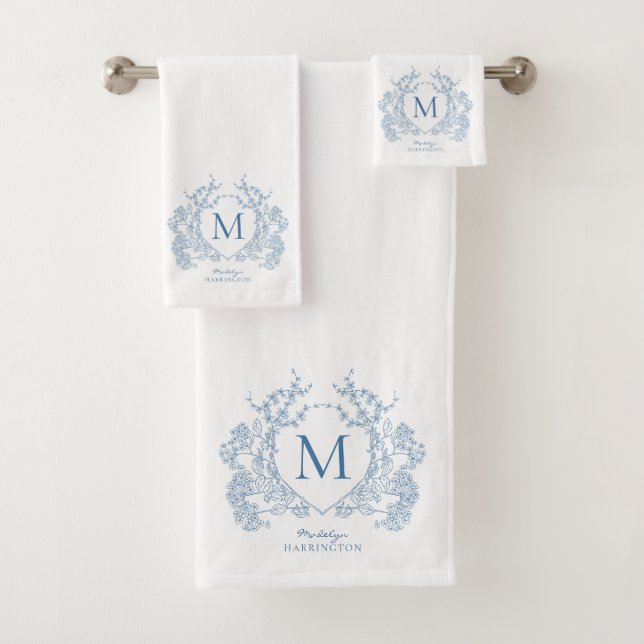 Monogramme de crête Florale Bleu Français Classiqu (En situation)