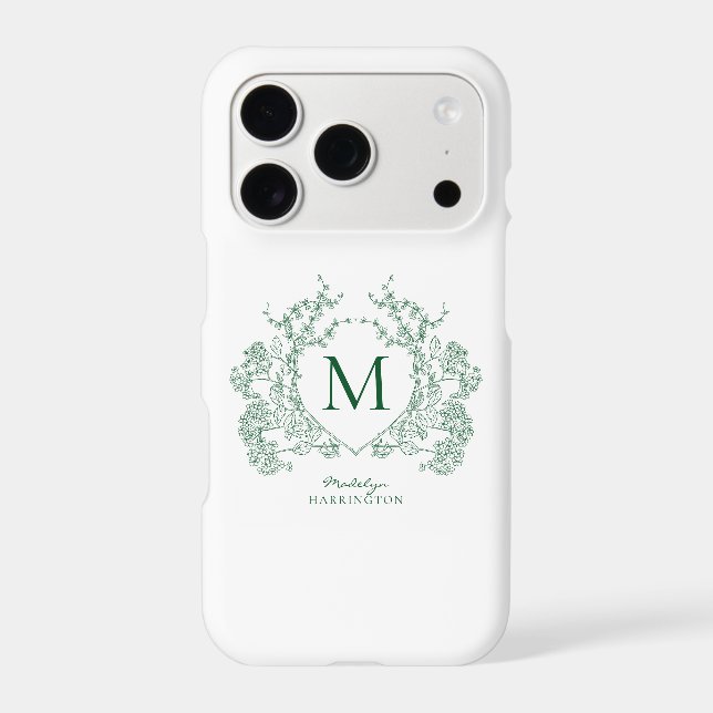 Monogramme de crête florale verte botanique classi (Verso)