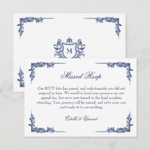 Monogramme de crête vintage bleu Réponse manquée a