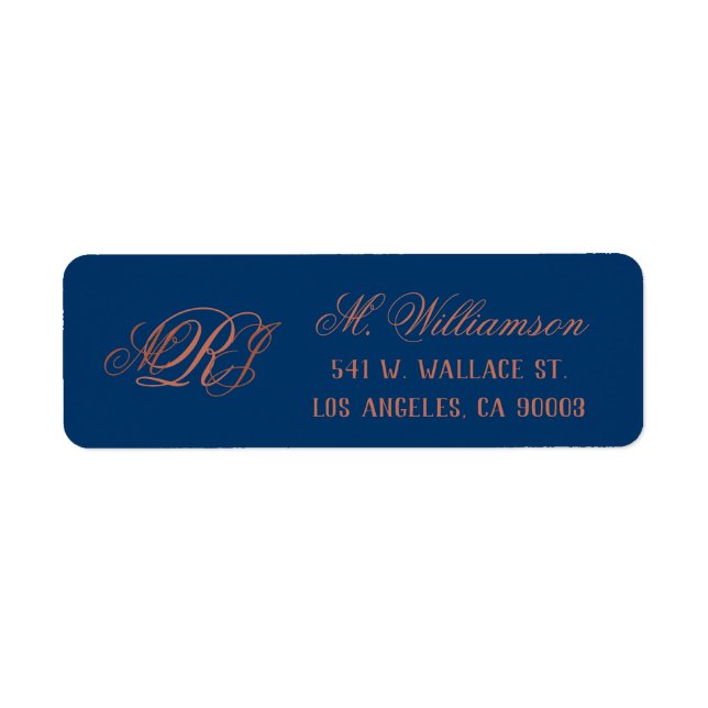 Monogramme de cuivre bleu Mariage Adresse de retou (Devant)