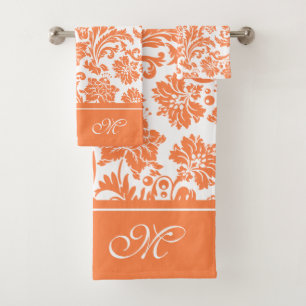 monogramme de damas vintages orange et blanc
