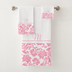 monogramme de damas vintages rose et blanc