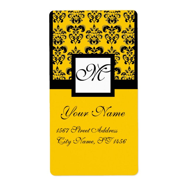 MONOGRAMME DE DAMASK CARRÉ NOIR ET JAUNE (Devant)