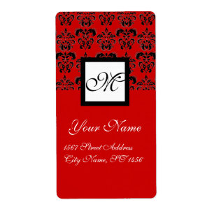 MONOGRAMME DE DAMASSÉ DE CARRÉ NOIR ET ROUGE,