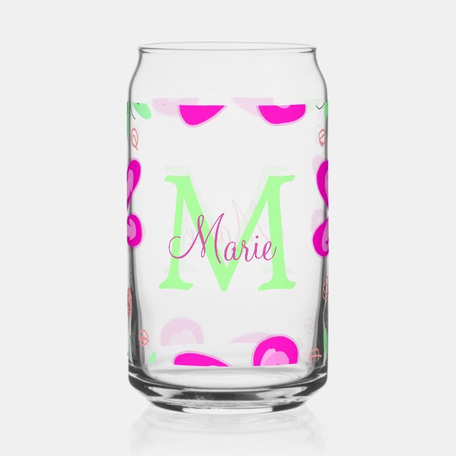 monogramme de fleur rose ajouter nom lettre feuill (Recto)