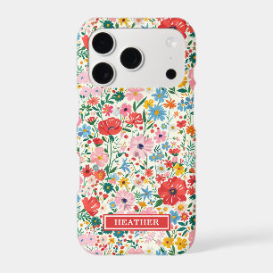 Monogramme de fleurs à pois rouges et roses