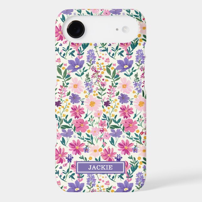 Monogramme de fleurs ditsy rose et violet (Verso)