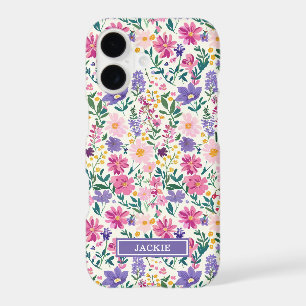 Monogramme de fleurs ditsy roses et violettes
