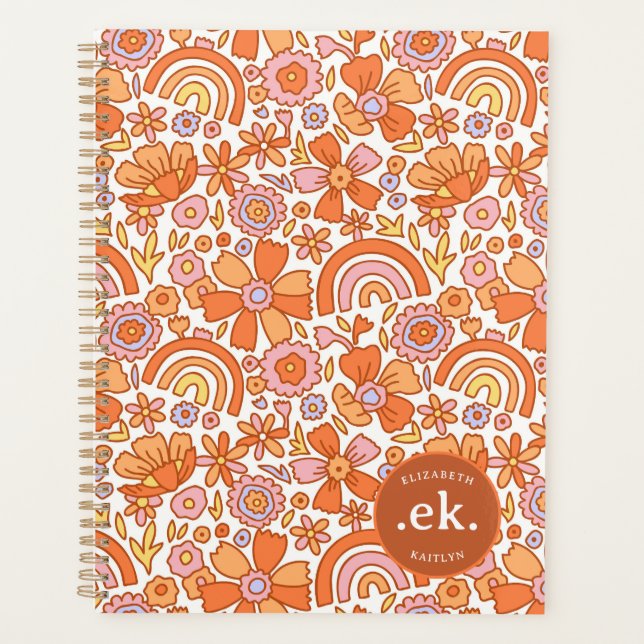 Monogramme de fleurs rétro groovy orange (Devant)