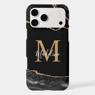 Monogramme de géode d'agate noire et dorée