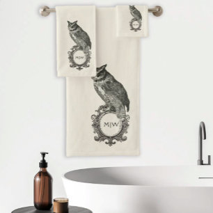Monogramme de hibou vintage ivoire noir