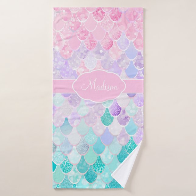 Monogramme de la petite fille Ombre Mermaid Motif (Serviette de bain)