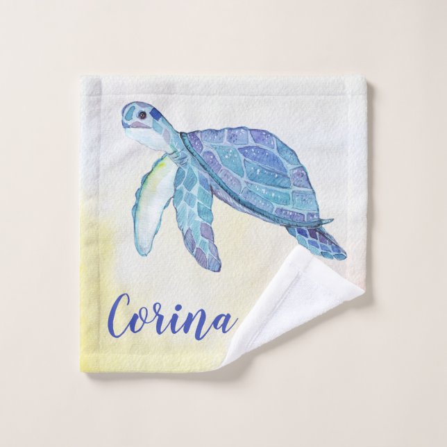 monogramme de l'aquarelle de la tortue de mer (Gant de toilette)