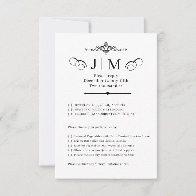 Monogramme de mariage RSVP en calligraphie classiq (Devant)