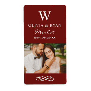Monogramme de mariage rustique rouge foncé de phot