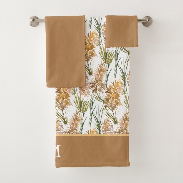 Monogramme de Motif de grasse Pampas vert et Brown (En situation)