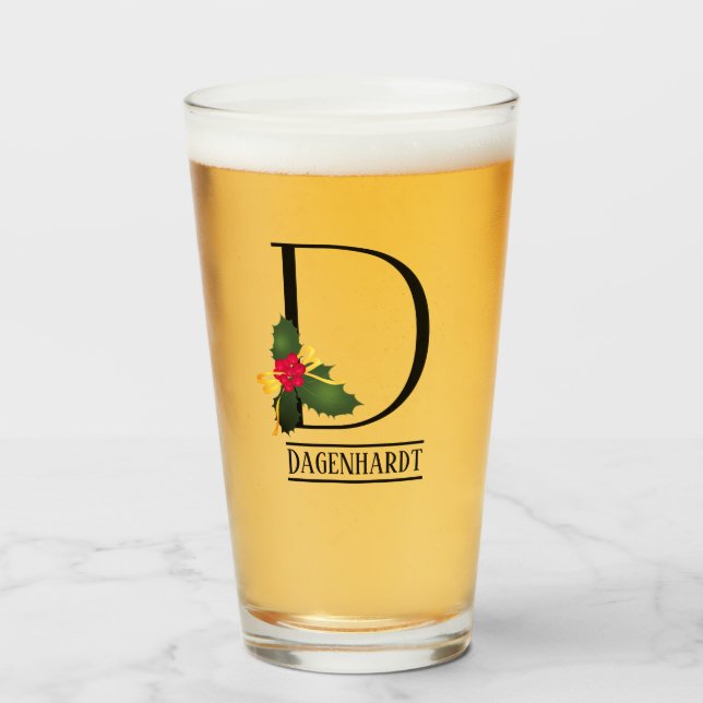 Monogramme de Noël D Verre de bière personnalisé (Devant (rempli))