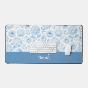 Monogramme de nom floral aquarelle bleu blanc