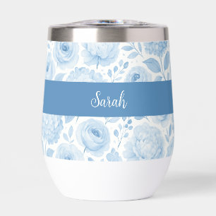 Monogramme de nom floral aquarelle bleu blanc