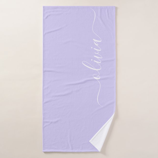 Monogramme de nom girly écriture moderne lavande v (Serviette de bain)
