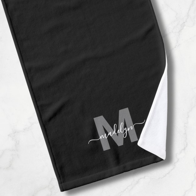 Monogramme de nom noir élégant personnalisé (Custom Elegant Black Name Monogram Hand Towel)