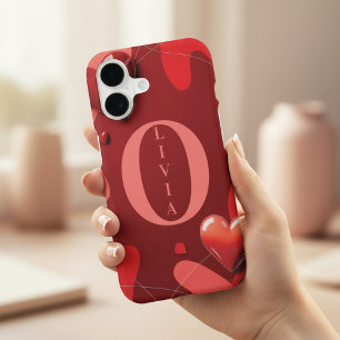 Monogramme de nom personnalisé Cœurs rouges Roma