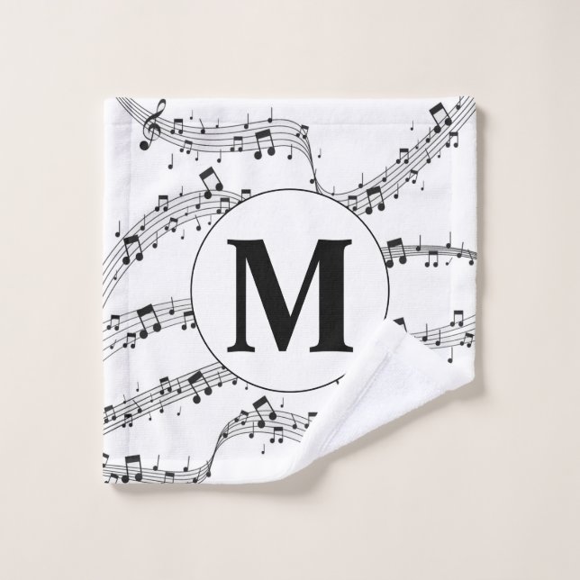 Monogramme de note de musique noire et blanche (Gant de toilette)