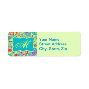 Monogramme de Paisley Moderne Turquoise Green Lime
