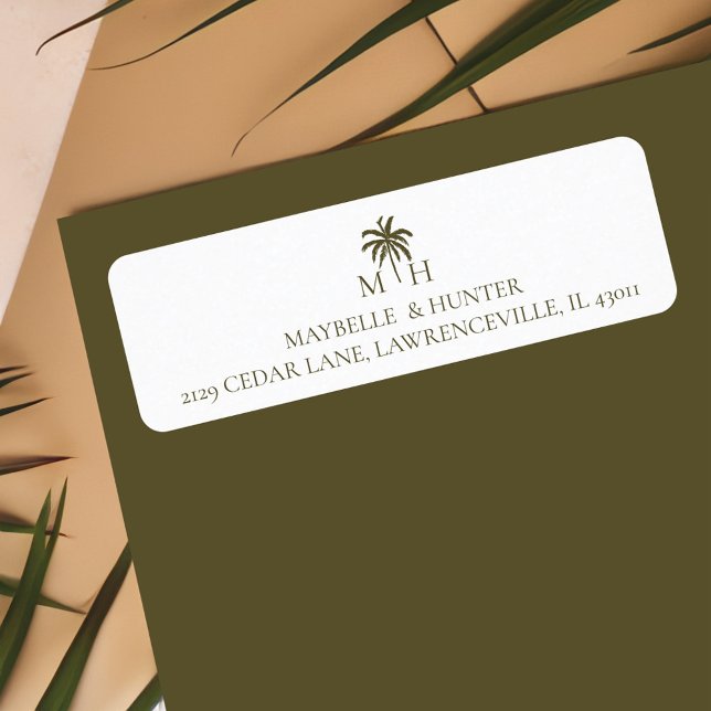 Monogramme de palmier tropical minimal blanc (Minimal Tropical Palm Tree Monogram White Label)