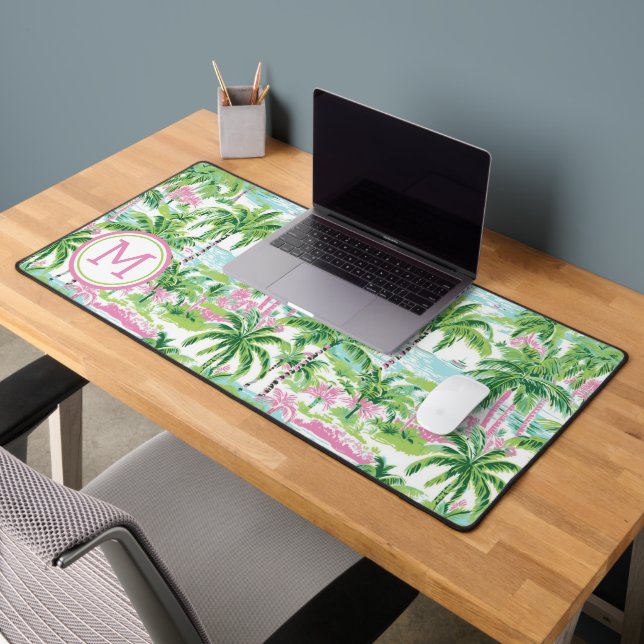 Monogramme de palmier tropical rose et vert de Pre (Bureau 2)