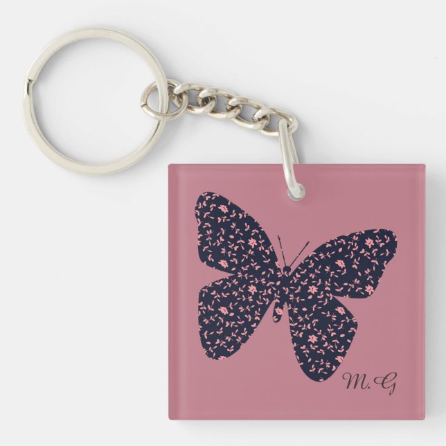 Monogramme de papillon rose et violet (Devant)