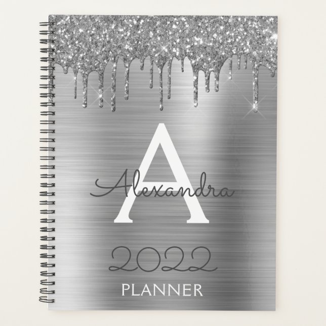 Monogramme de Parties scintillant d'argent 2022 Mo (Devant)
