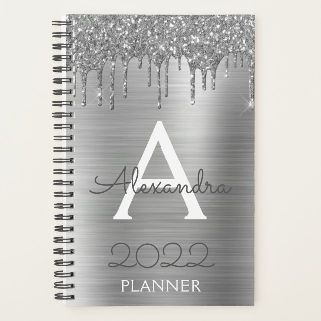 Monogramme de Parties scintillant d'argent 2022 Mo (Devant)