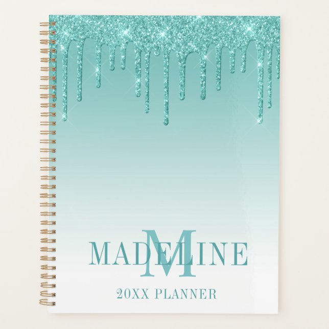 Monogramme de Parties scintillant Turquoise modern (Devant)