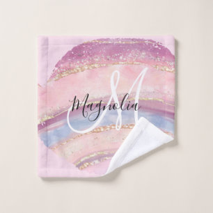 Monogramme de pinceau bleu glam or rose