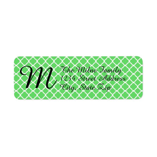 Monogramme de Quatrefoil vert - Étiquettes d'adres (Devant)