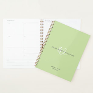 Monogramme de script blanc vert clair moderne
