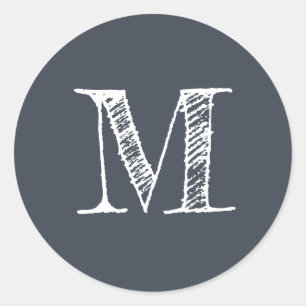 Monogramme de script moderne Étiquette bleu foncé