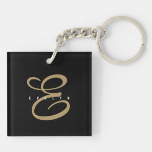 Monogramme de script noir et or chic