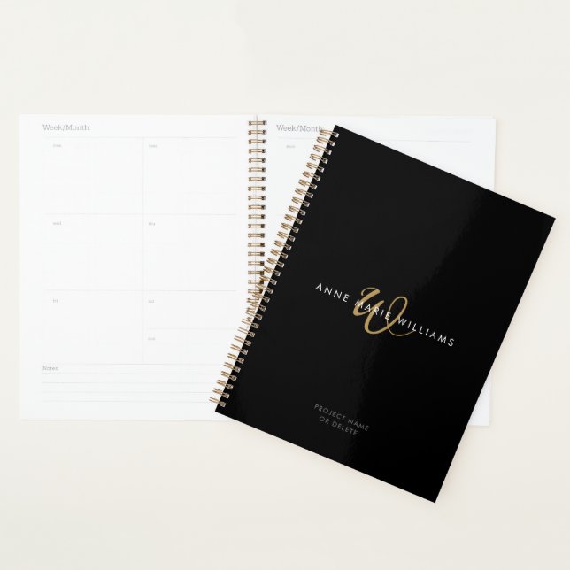 Monogramme de script or noir moderne (Devant avec enveloppe)