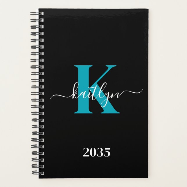 Monogramme de script sarcelle noir moderne (Devant)