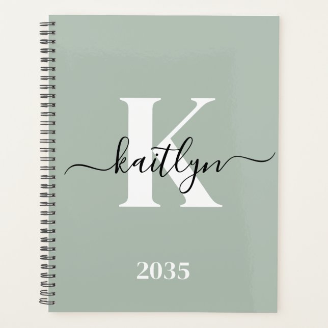 Monogramme de style moderne vert sauge (Devant)