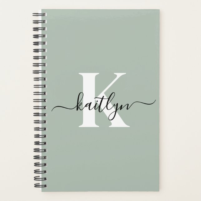 Monogramme de style moderne vert sauge (Devant)