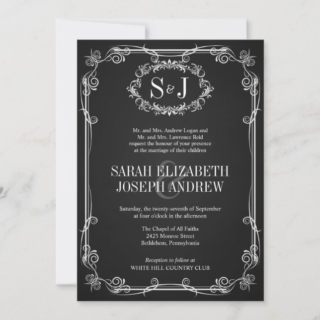 Monogramme de tableau noir Invitations de mariage (Devant)