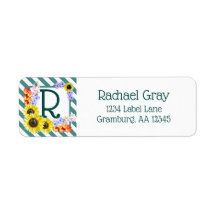 Monogramme de tournesol Rayures Turquoises